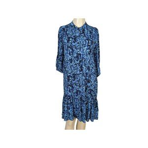 Tyler Boe blue black 3/4" sleeve ruffled hem shirt dress size 2